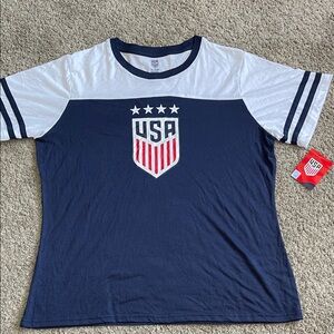 USA Crest Ringer Tee with Stars - Navy & White
